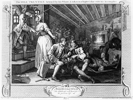 The Idle ''Prentice Betrayed by a Prostitute, plate IX of ''Industry and Idleness'' from William Hogarth