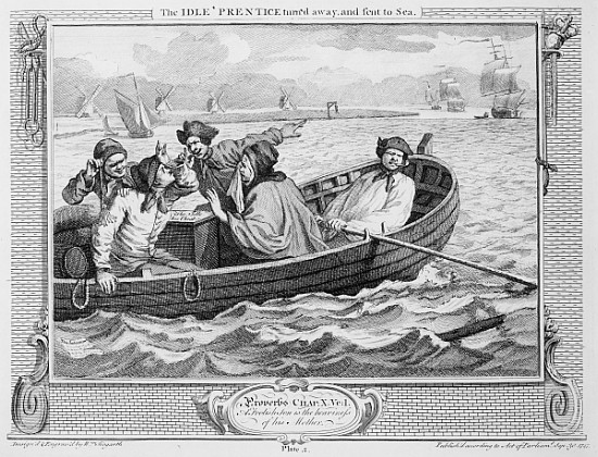 The Idle ''Prentice Turned Away and Sent to Sea, plate V of ''Industry and Idleness'' from William Hogarth