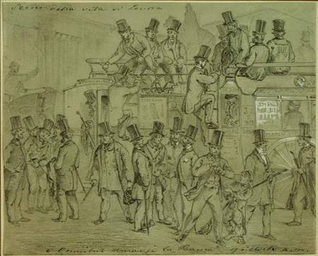 Omnibuses at the Bank, Nine o'Clock a.m., clerks arriving at the Bank of England from William McConnell