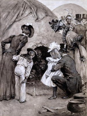 'A Peek at the Natives', Savage South Africa at Earl's Court, 1899 (pen and washes on paper) from William T. Maud