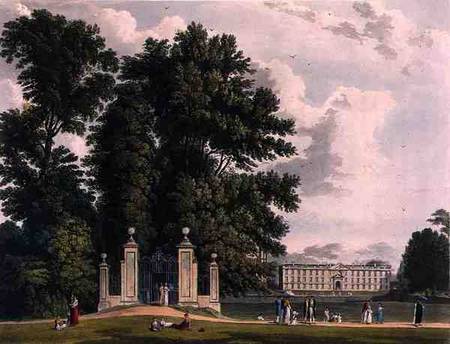 Entrance to the Avenue from Clare Hall Piece (the New Building of Kings), Cambridge, from 'The Histo from William Westall