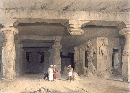 Interior of the Great Cave Temple of Elephanta, near Bombay, in 1803, from Volume II of 'Scenery, Co from William Westall