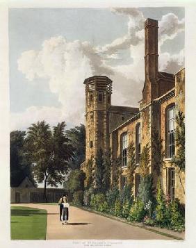 Part of St. Peter's College (Peterhouse) from the Private Garden, Cambridge, from 'The History of Ca