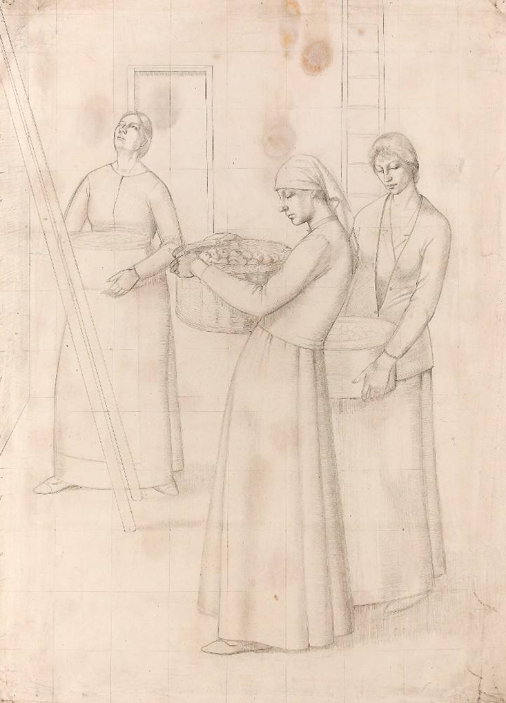 Study for Design for Wall Decoration - Three Women Bearing Baskets of Apples from Winifred Knights