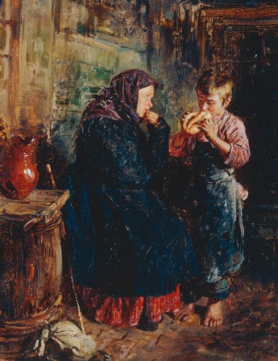 Old woman and boy eating bread from Wladimir Jegorowitsch Makowski