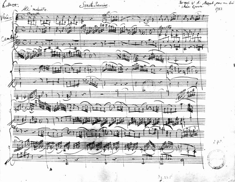 Ms.225 Sonate Premiere for violin and harpsichord in C major (K 403) 1782 from Wolfgang Amadeus Mozart