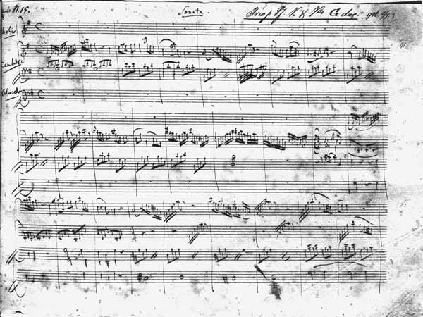 Trio in G major for violin, harpsichord and violoncello (K 496) 1786 (1st page) from Wolfgang Amadeus Mozart