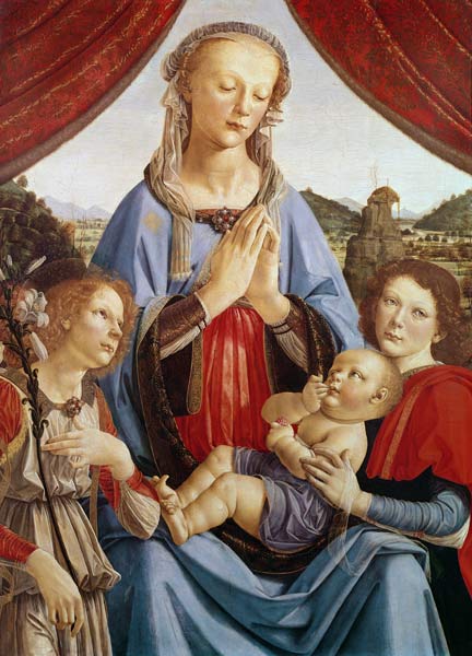 The Virgin and Child with Two Angels, c.1470''s (egg tempera on wood) from (workshop of) Andrea del Verrocchio