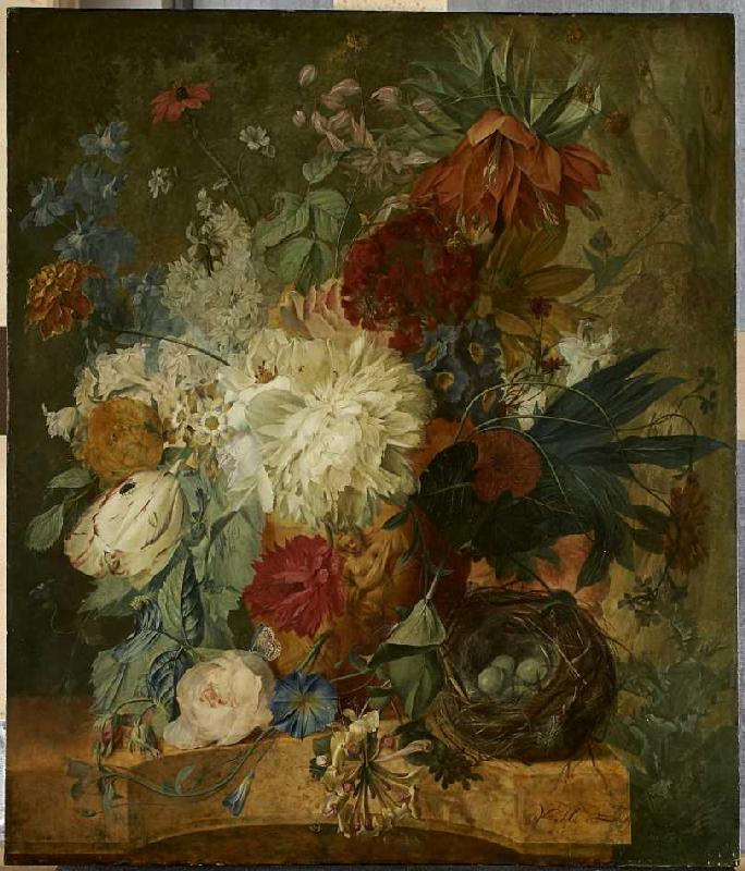 Stillleben mit Blumenstrauß und Vogelnest. from Wybrand Hendriks