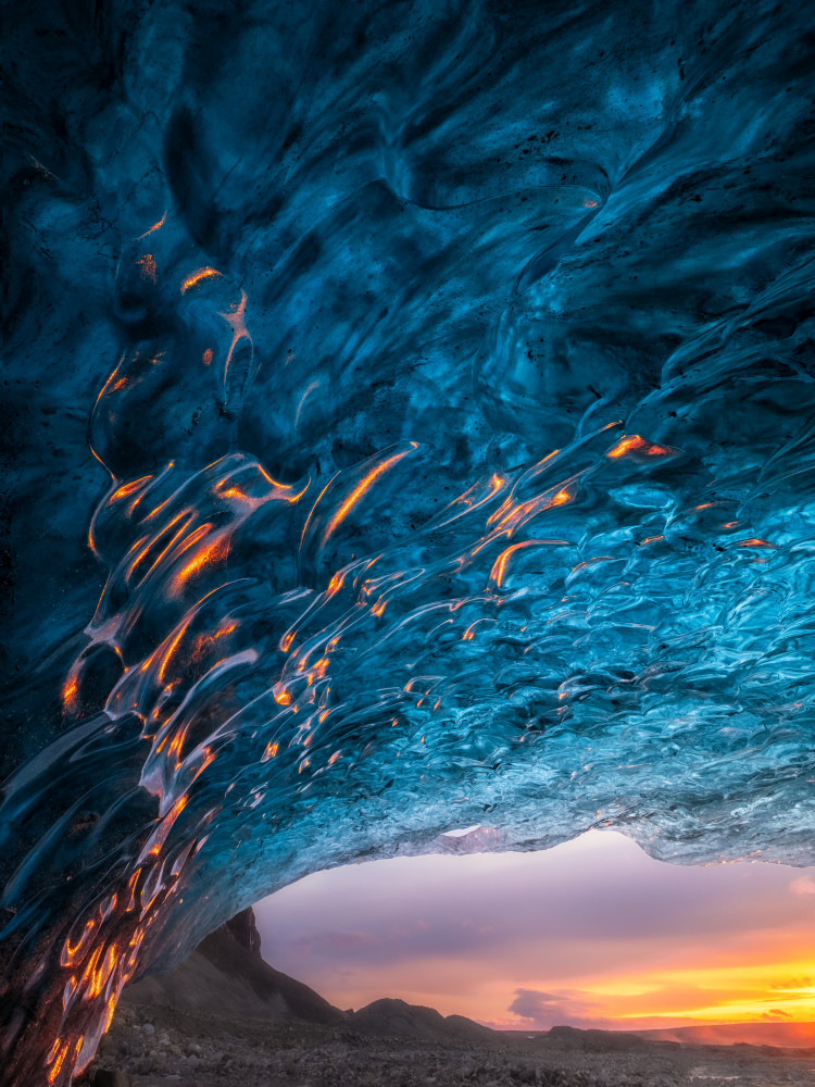 Flames Dancing in the Ice, blue ice cave in Iceland. from xiawenbin
